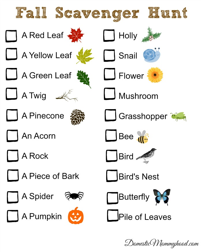 Fall Nature Scavenger Hunt Free Printable