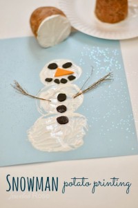 snowman potato printing