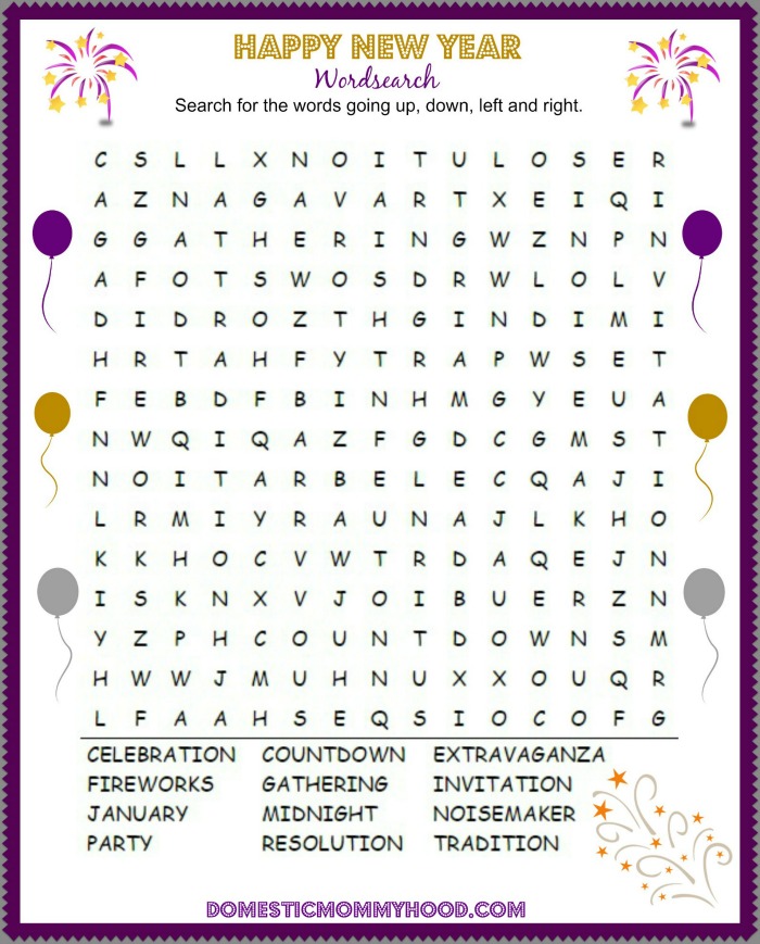 happy new year wordsearch free printable