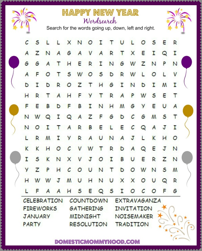 New Years Word Search Printable