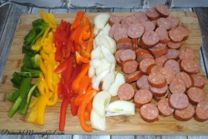Cajun Sausage Pasta prep