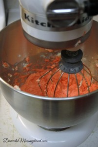 red velvet whoopie pie mixing