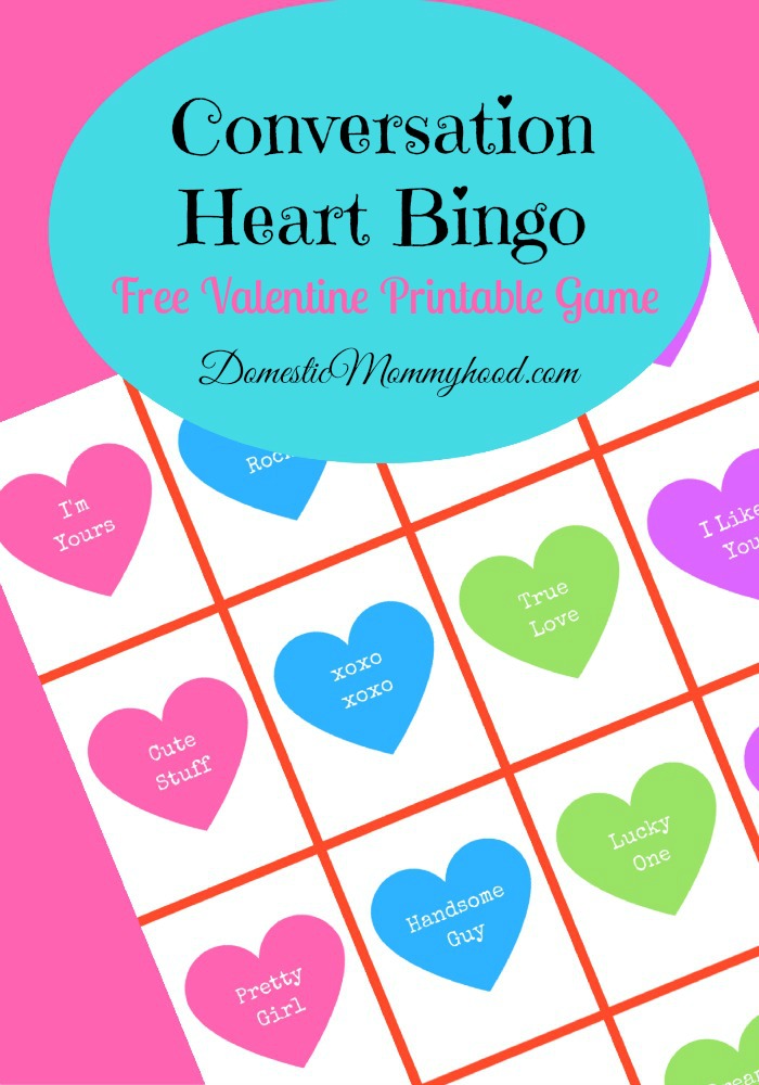 Conversation Heart Bingo Free Printable valentines Game